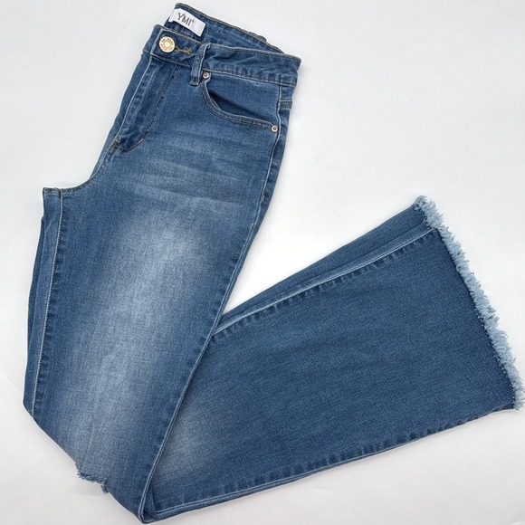 YMI Jeans Flare Leg Frayed Hem High Rise Stretch Denim Boho Blue Womens 5 / 27 - Picture 1 of 8